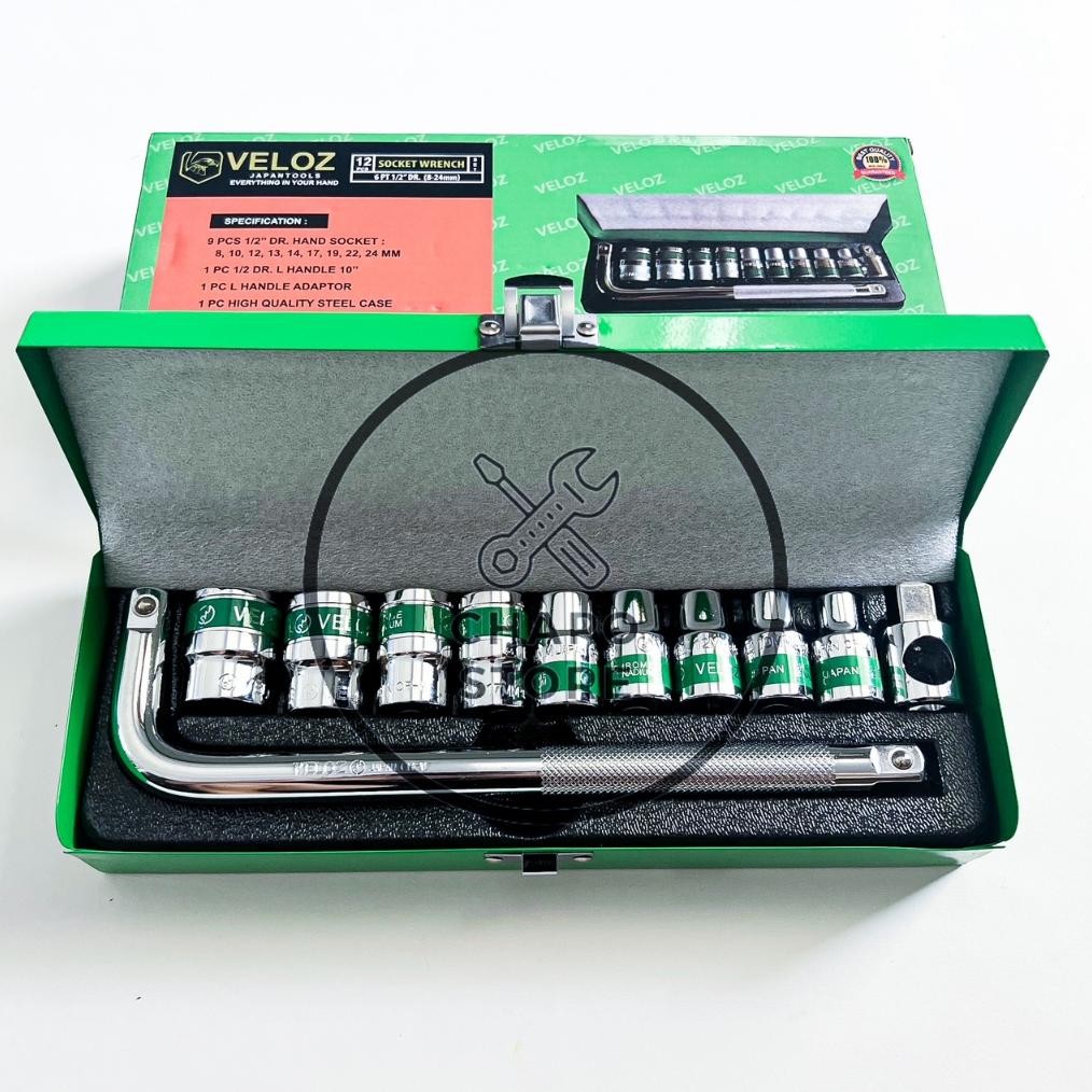 Cod Veloz Kunci Sok Sock Shock Socket Set 12Pcs Hand Socket Set Veloz Gjk-25