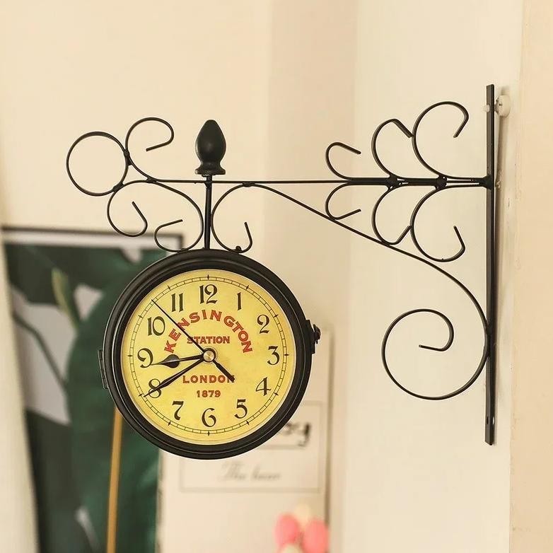 Vintage Decorative Double Sided Metal Wall Clock Antique Style Station Wall Clock Wall Hanging Clock