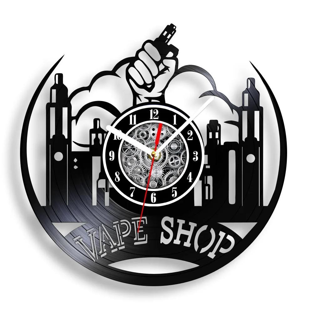 Vape Shop Vinyl Record Wall Clock Home Bar Man Cave Decor Smoke Business Tobacco Shop Vaporizer Stor