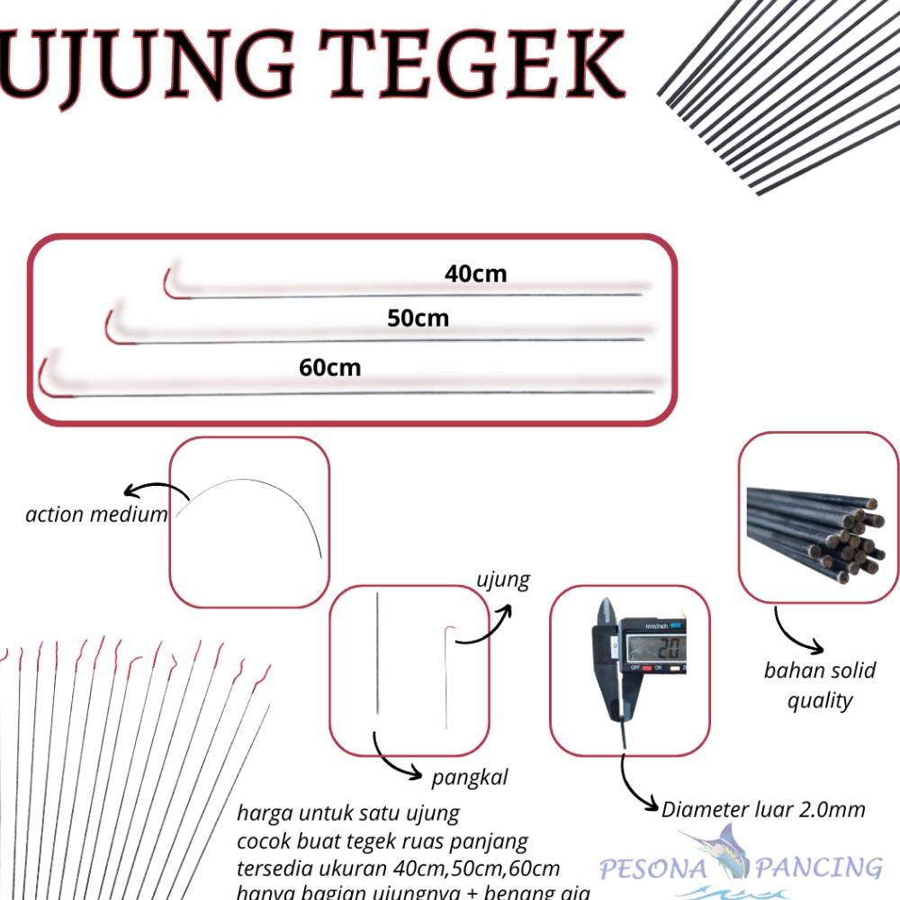 Ujung Tegek pancing Panjang 40cm,50cm,60cm Cocok Buat Tegek RUAS PANJANG Material solid