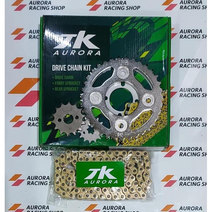 Tk Aurora Gear Set Honda Supra X 125 / Kharisma ( 14T / 35 ) & Rantai Tk 428H Gold