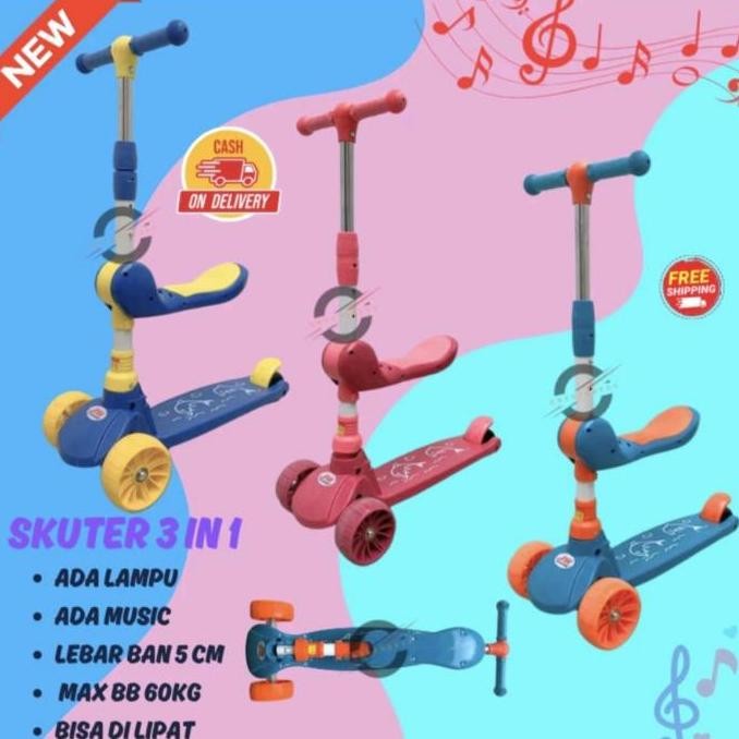 Skuter Otoped Anak Lipat 2in1 Roda 3 + Deker + Helm