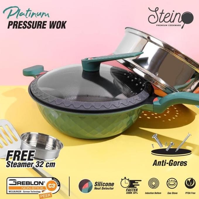 Stein Steincookware Wok Steamer Platinum Pressure Cooker Anti Baret