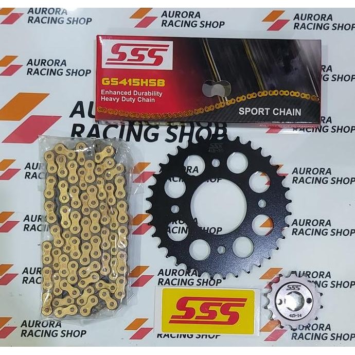Gear Set Sss Black Supra 125 / Blade / Revo & Rantai Sss 415 Hsb Gold