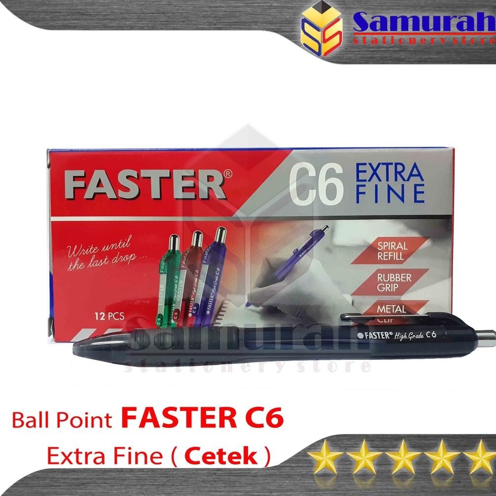 

Ballpoint FASTER C6 Extra Fine Point 0.7 mm / Pulpen Cetek C 6 isi 12 Pcs / Pen Pencet Warna Hitam - Biru DiM