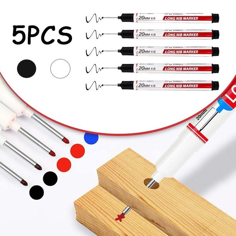 

5pcs Sepidol Marker Putih/Hitam 20mm Spidol Kepala Panjang Nib Marker Penanda Besi/ Kayu Anti Air Long Head Marker DiM