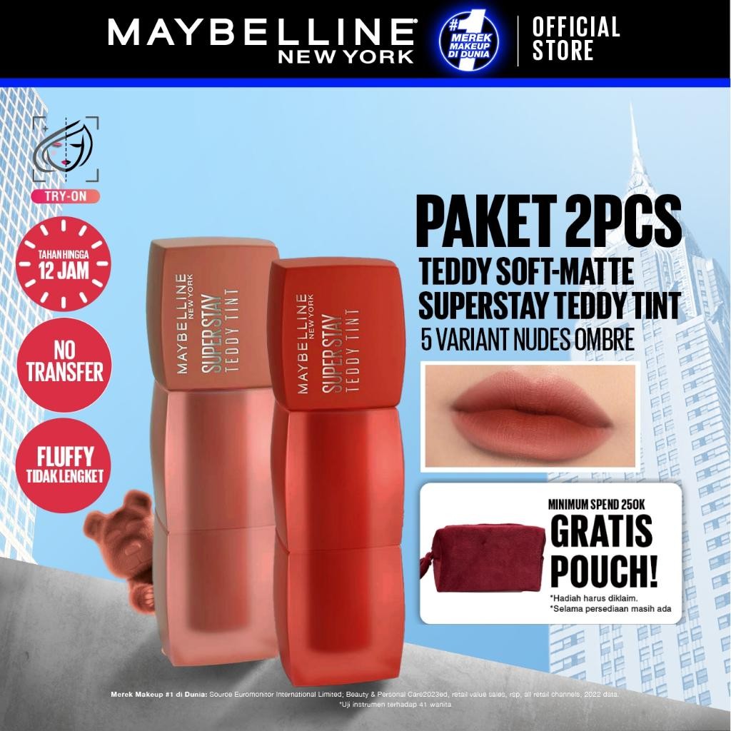Maybelline Official Paket Ombre Superstay Teddy Tint Nudes 2 Pcs - Soft Matte Tahan 12 Jam Ombre Set