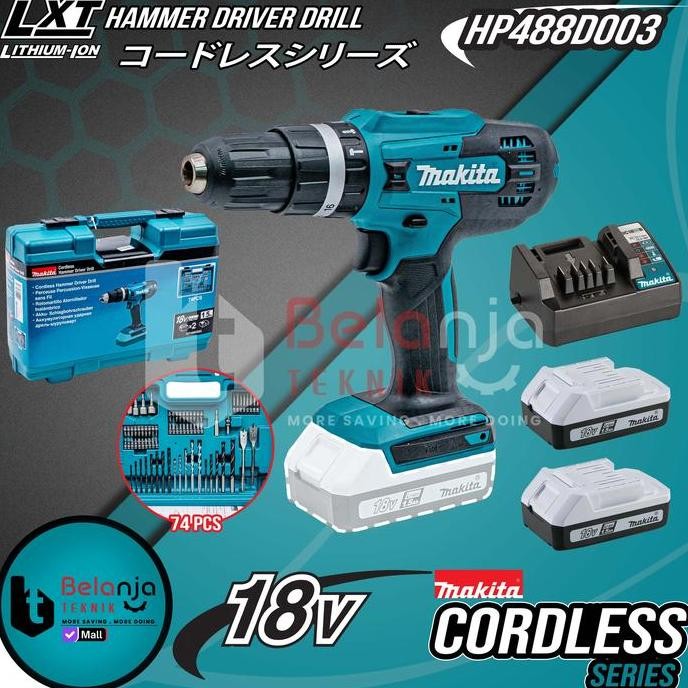 Makita Cordless Hammer Driver Drill Hp488D Bor Baterai 18V Hp 488 D