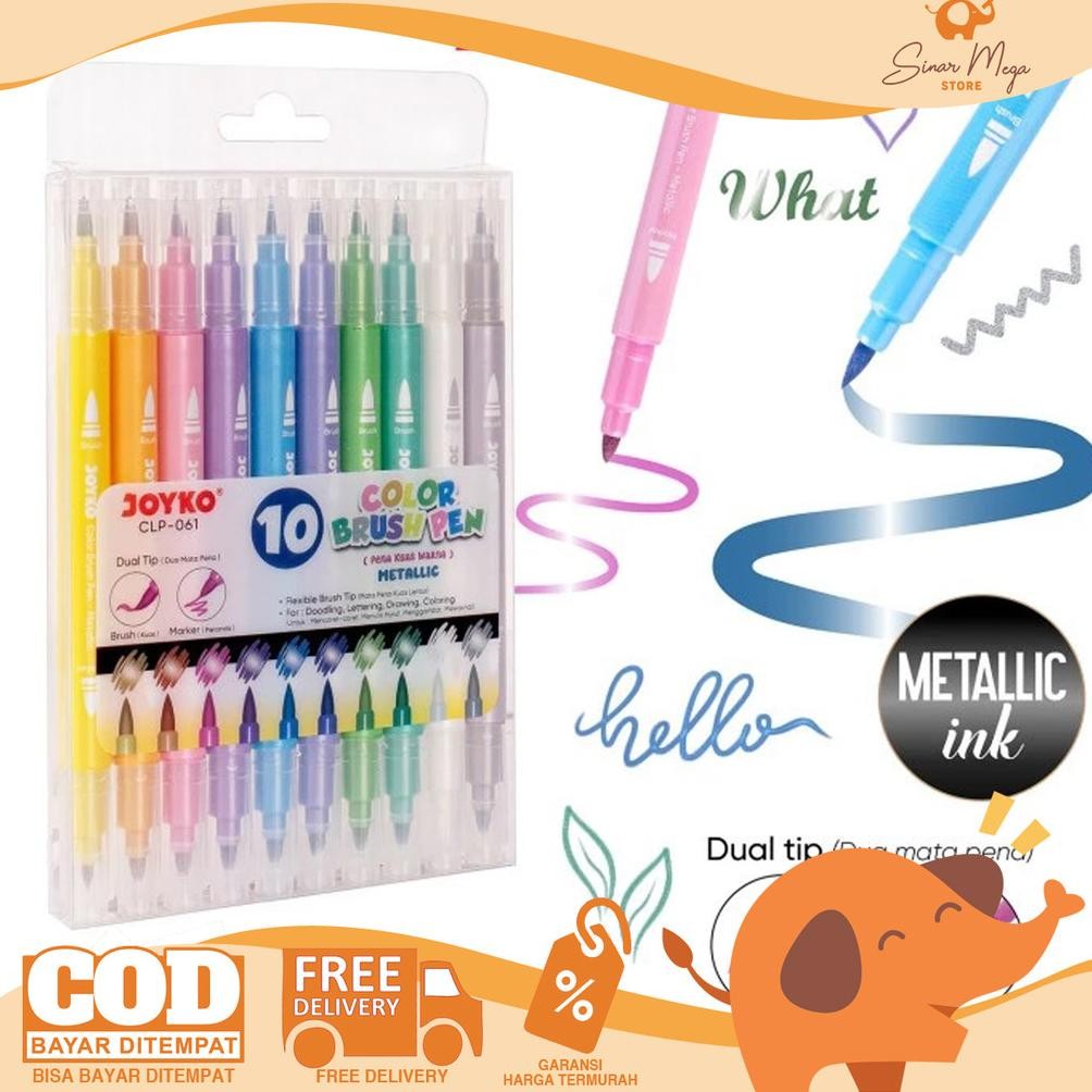 

JOYKO Color Brush Pen CLP-061 Dual Tip Marker - Spidol 10 Warna Metallic Mewarnai DiM