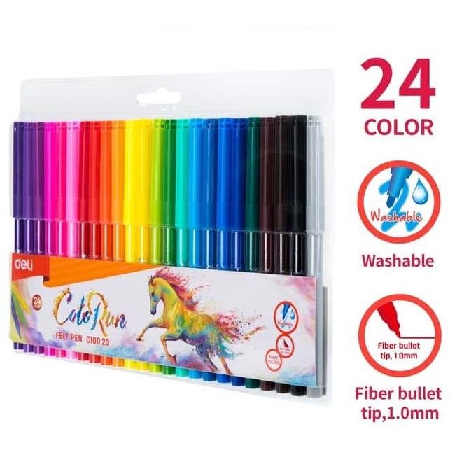 

SPIDOL SET 24 WARNA DELI C-10023 BISA DIHAPUS WASHABLE FELT PEN MARKER 1.0 MM NON TOXIC DiM