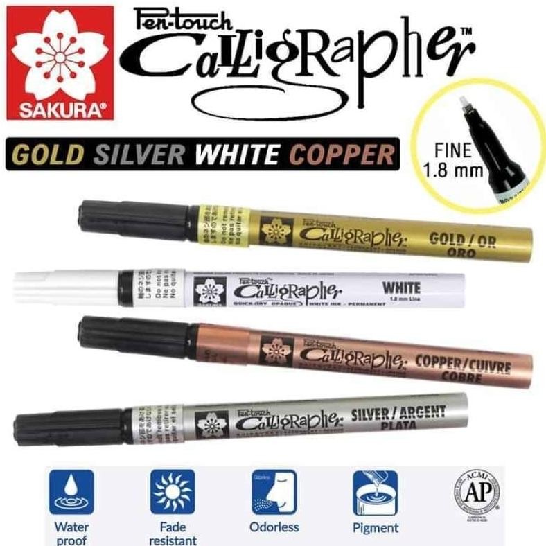 

Sakura Pen Touch Calligrapher 1.8 mm Calligraphy Pen Gold / Silver / Copper / White DiM