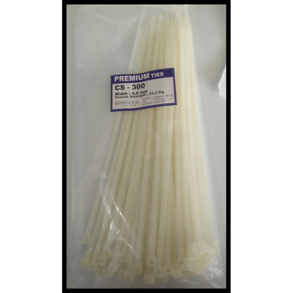 

HOT DEAL KABEL TIS TIES TALI SEROT 30CM 4.8 X 300 MM PUTIH NYLON PREMIUM PACK