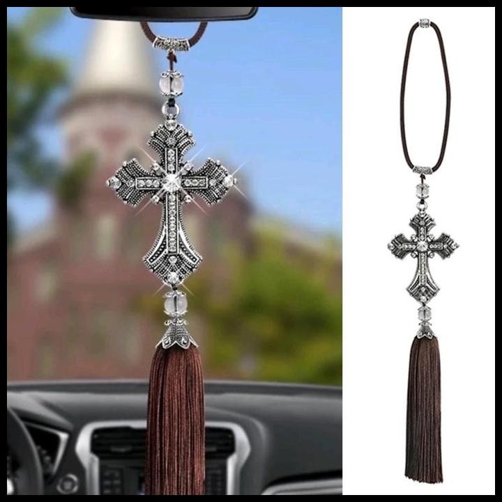 Salib gantungan mobil kristen car pendant Christ cross hanger silver