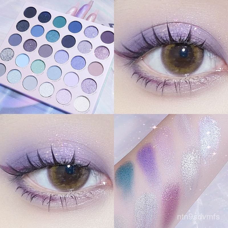 Palet Eyeshadow Aurora 30 Warna-Ungu Asap,Hijau Duri & Biru Es,Nuansa Bold & Unik untuk Makeup Artis