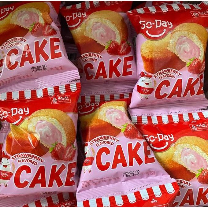 

Go-Day Cake Strawberry Flavored (25Grx 10 Pcs ) Kue Bolu Cemilan Snack Makanan Ringan /Food Frozen Susu