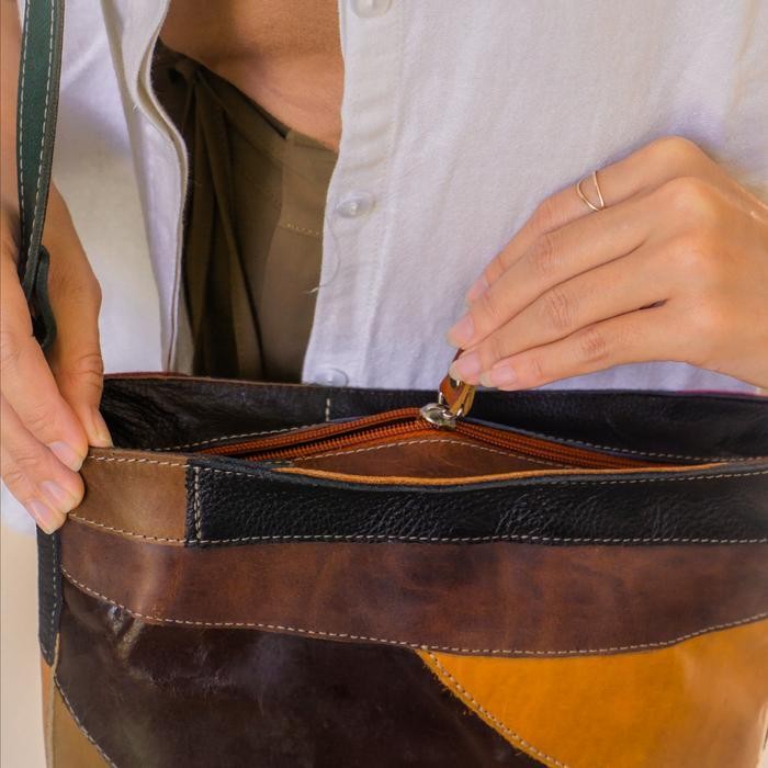 Sling Bag Wanita Tas Selempang Kulit Asli Perca Mix Pullup