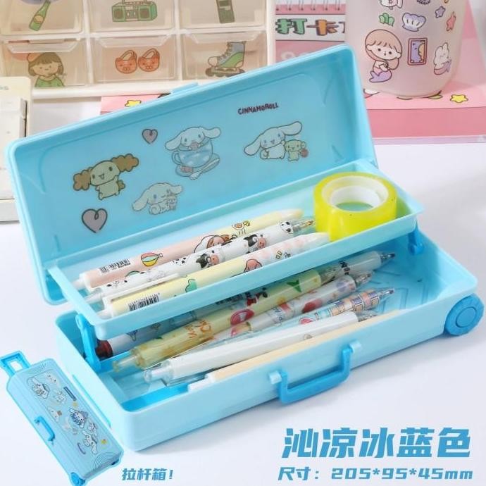 

Kotak Pensil Troli Koper Dua Tingkat Sanrio Cinnamoroll Kuromi Melody Karakter Lucu Lengkap Stiker