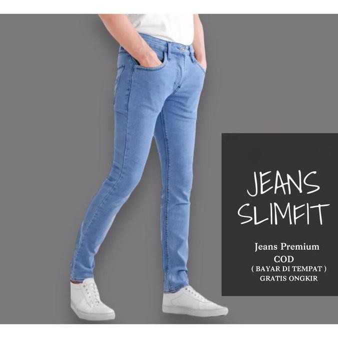 

Celana Jeans Slimfit Pria Model Pensil - Bahan Stretch Elastis Denim Hitam Biru