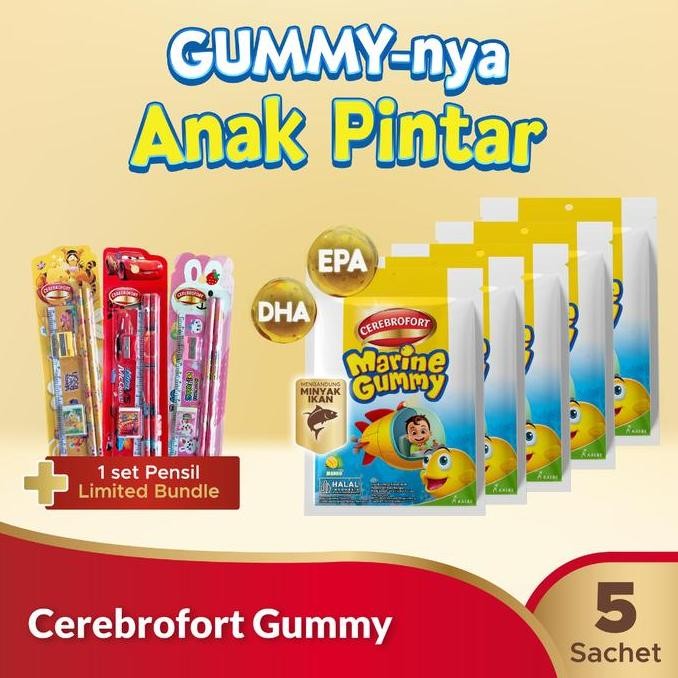 

Paket 5 Cerebrofort Gummy Anak Rasa Mangga | Free Bonus Pensil Set