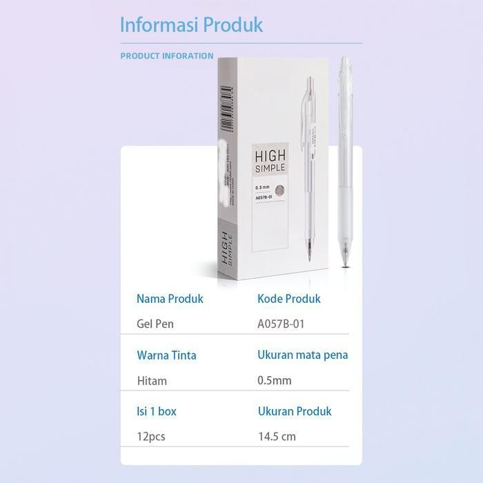 

EMS Deli Gel Pen Pulpen Gel Retractable Tinta Hitam 0.5mm A057B-01 alat putih Transparan Stationery Tulis