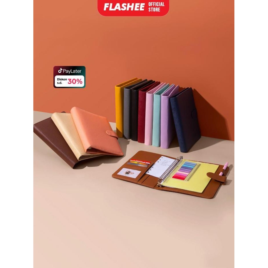 

EMS Flashee Binder Kulit Polos Eksklusif A5 20 Ring Buku Agenda Levi A5 Organizer Kulit Sintetis Cover Paper Stationery Multifungsi