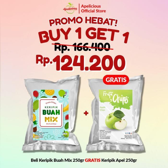 

RKM Apelicious Keripik Sayur Mix Original 250gr / Keripik Buah Mix 250gr + GRATIS Keripik Nangka 250gr / GRATIS Keripik Mix Buah 250gr / GRATIS Keripik Apel 250gr - Food, Manis