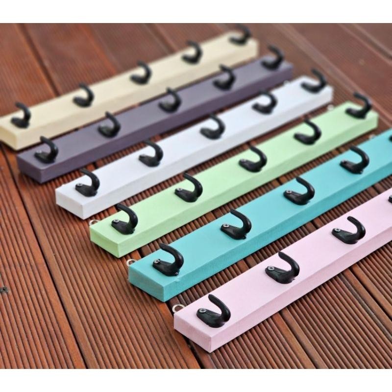 HMS Gantungan Baju Dinding Kayu Minimalis Tanpa Paku