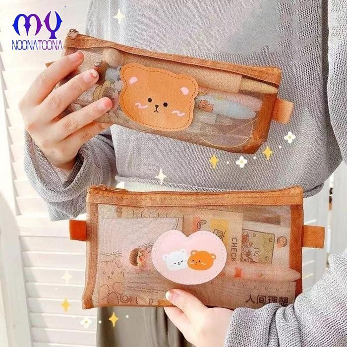 

EMS Tempat Pensil Zipper Motif Beruang Tempat Pensil Jaring Transparan