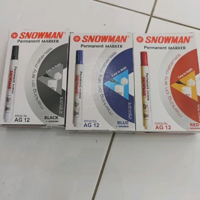 

1 Pack Spidol Snowman Permament Marker Isi 12Pcs(Merah,Hitam,Biru) Kwalitas Terjamin New Stok