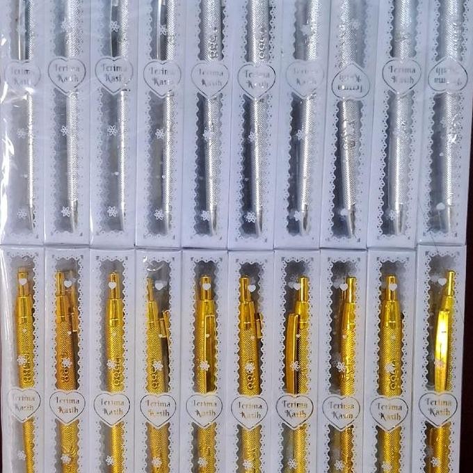 

( Isi 100 Pcs ) Pulpen Emas Perak Kemas Mika Souvenir Pernikahan Khitanan Ulang Tahun Unik Lucu Pena Stationery New Stok