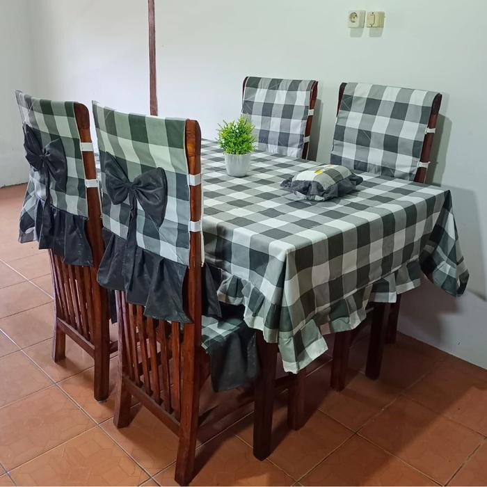 DK (COD) Paket Kitchen Satu 1 Set 10 Pcs Sarung Cover Kursi Kerusi Taplak Meja Makan Prasmanan Kotak