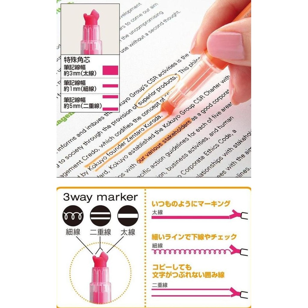 

Kokuyo Beetle Tip 3Way Highlighter Pen - 5 Color Set New Stok
