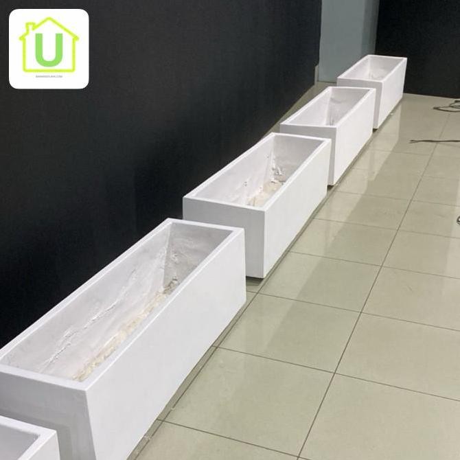 TERBARU - Pot teraso pot kotak persegi panjang minimalis cat putih doff 1m x 30 x 30