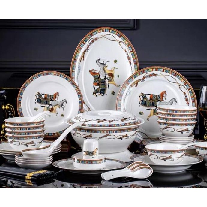 Piring Makan Hermes Set Kudaisi 56pcs / Piring Makan Keramik Herm