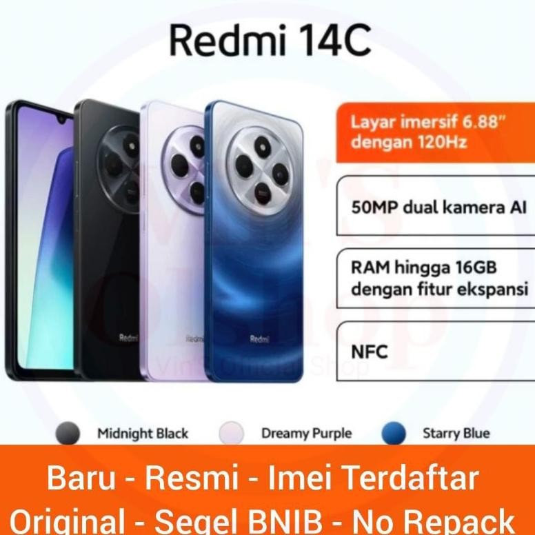 Xiaomi Redmi 14c NFC 8/256 & 6/128 Resmi / Redmi 14c NFC 8+8 / 6+6 Ram &  128GB/256GB  Rom / Helio G