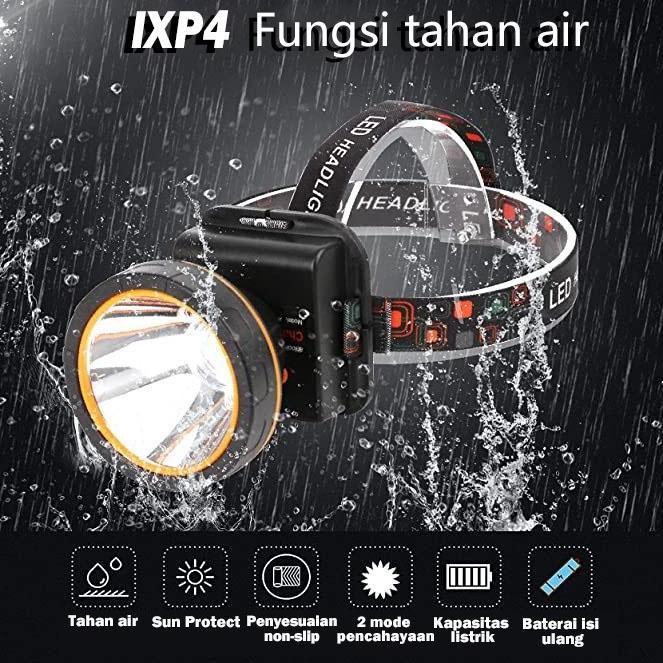 Qyd Senter Kepala Led Q8801 50W Ipx4 Tahan Air - Super Terang + Charger