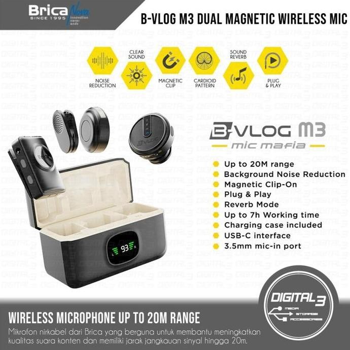Brica B-VLOG M3 Wireless Dual Mic Clip-On - Mafia Microphone Magnetic HP Kamera