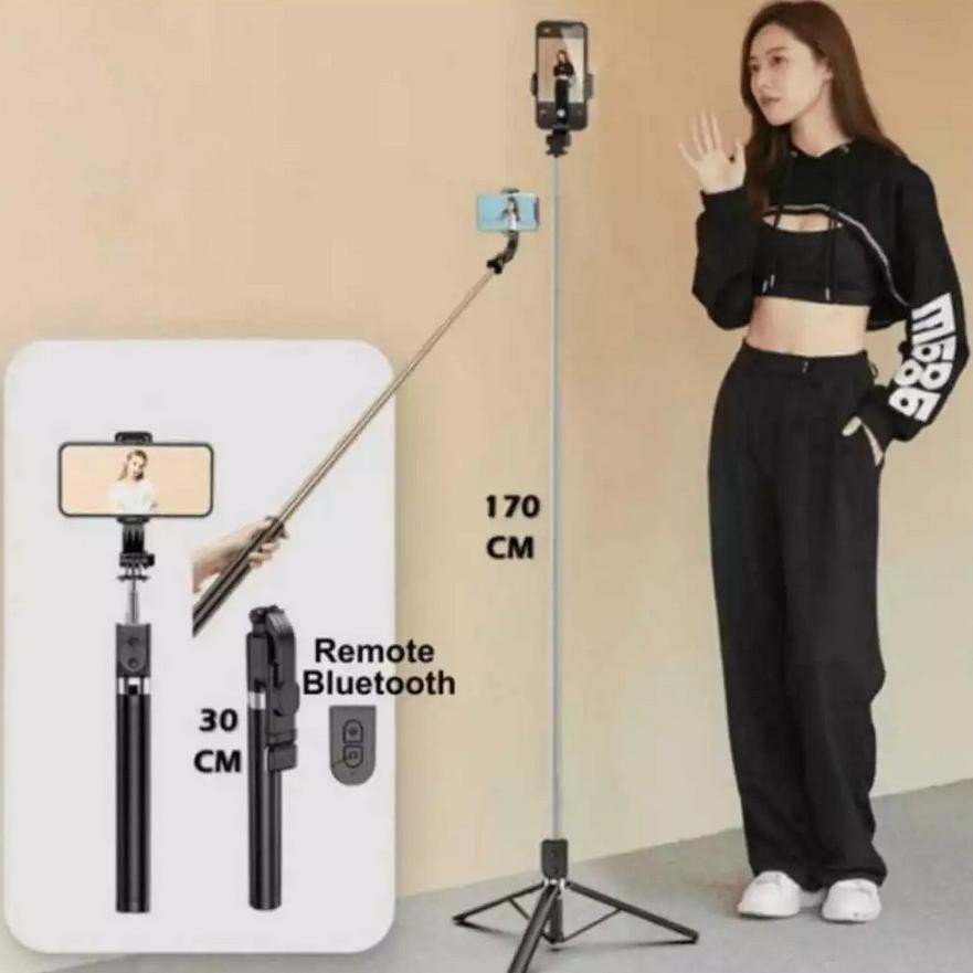 [Promo.. Tongsis Tripod Combo 170Cm 1,7 Meter Lampu Selfie Tomsis Bluetooth Remote Premium Quality P