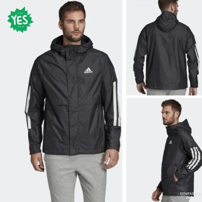 TERMURAH - Jaket Olahraga Original Adidas Classic 3 Stripes Winbreaker Full Zip Hoodie Black Hitam