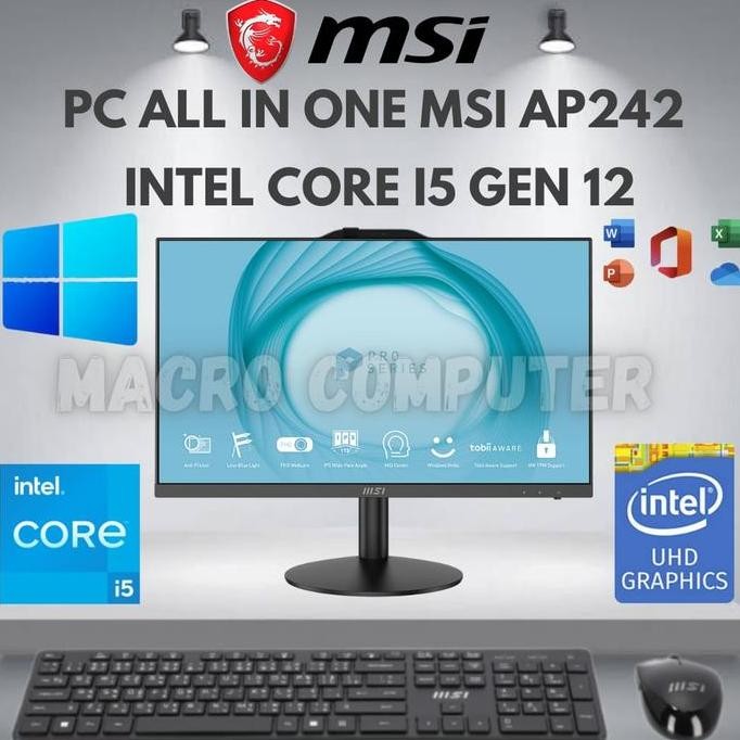 TERBARU - MSI AIO PC i5 12400 Ram 32GB Ssd 512GB 24" All In One PC i5 Pro AP242