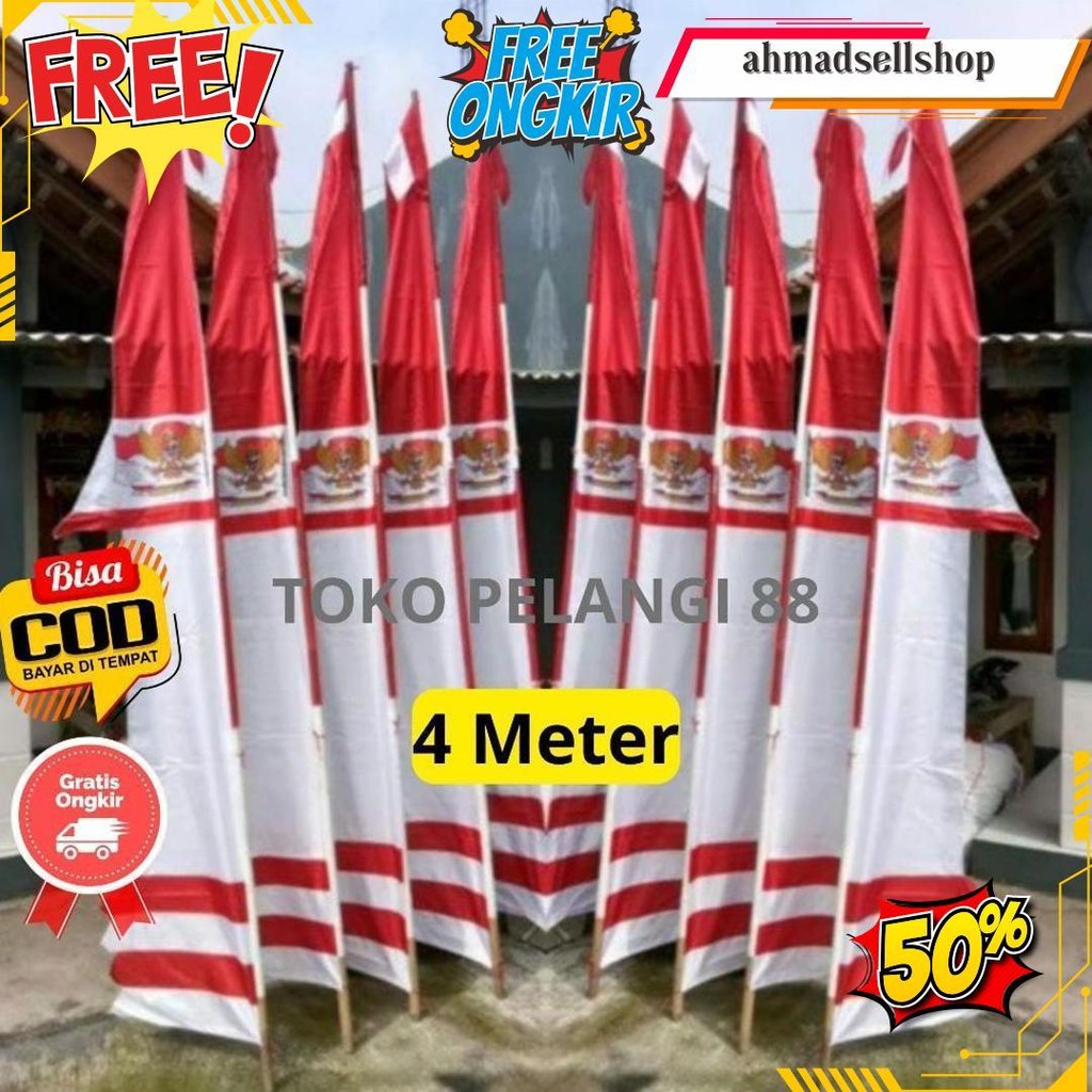 Umbul-Umbul Layur Merah Putih 4Meter Layur Lurus Bendera Umbul-Umbul Warna Warni Garuda Panjang Mura