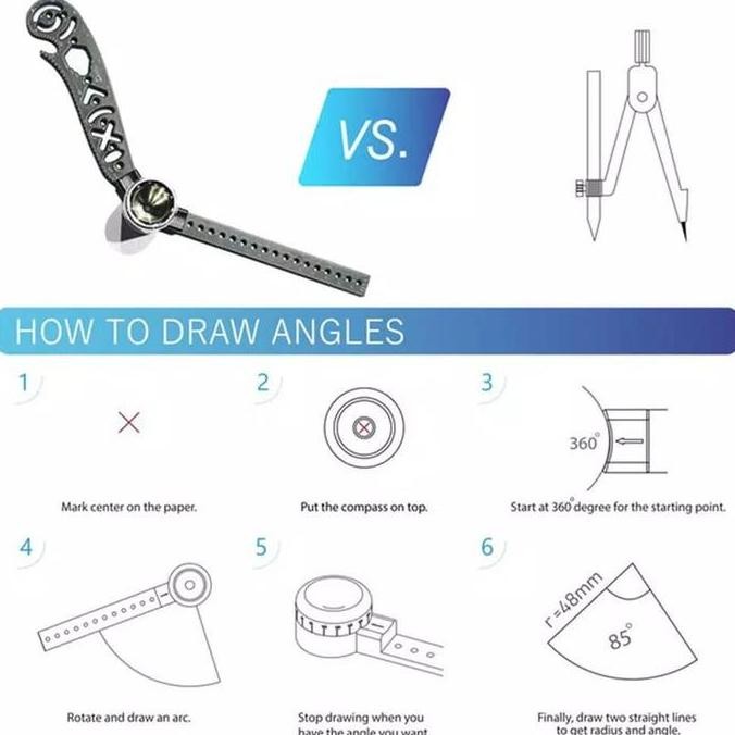 

Multifunctional Drawing Curved Ruler Compass Protractor For Designers New Stok