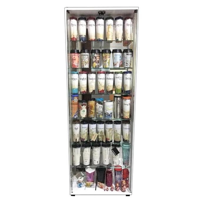 TERMURAH - LEMARI RAK PAJANG KACA KOLEKSI TUMBLER STARBUCKS TUPPERWARE