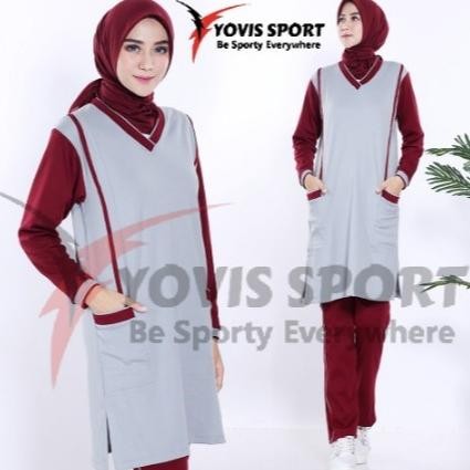 Setelan senam tunik wanita Yovis Sport / pakaian olahraga muslimah/Hijab