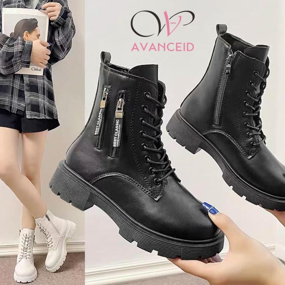 Avanceid Gongchan Boots Sepatu Sneakers Wanita Docmart Putih Hitam