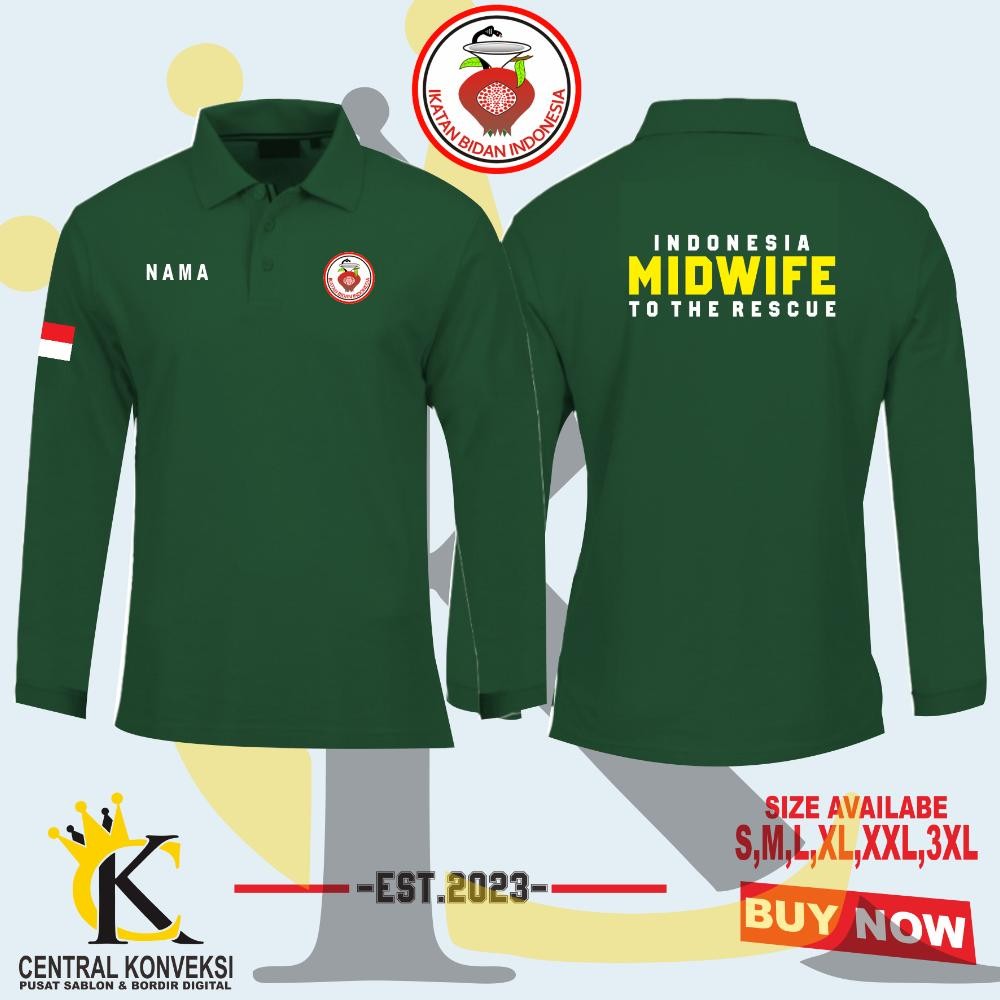 Er-90 Kaos Kerah - Poloshirt / Kaos Polo Bidan Lengan Panjang / Kaos Kerah Midwife Bidan Lengan Panj