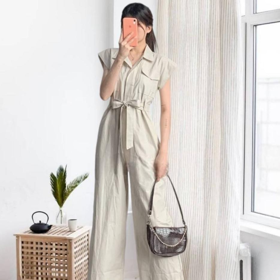 Katun Baby Pink 992.1071 Long Jumpsuit Overall Jumper Kodok Wanita Kekinian Korea Korean Style Hijab