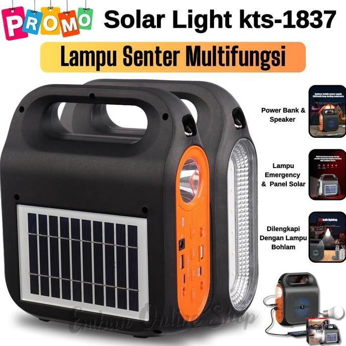Lampu Senter Led Multifungsi Kts-1837 Solar Light Lampu Panel Surya Dilengkapi Dengan Speaker + Blue