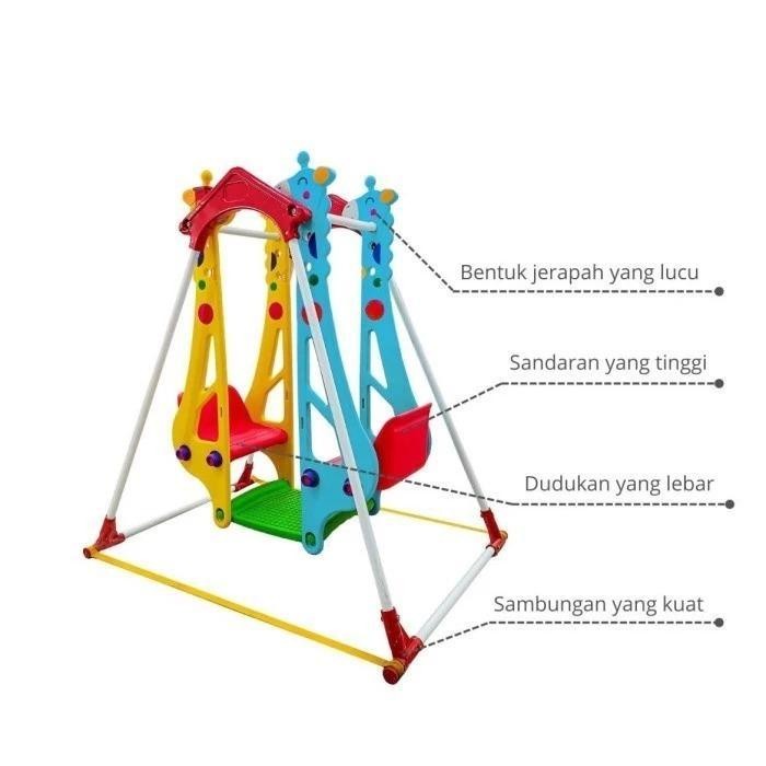 Ayunan Anak Popo Double Swing Mainan Ayunan Besi Kursi Kembar Giraffe Model Jerapah Single Swing Ori