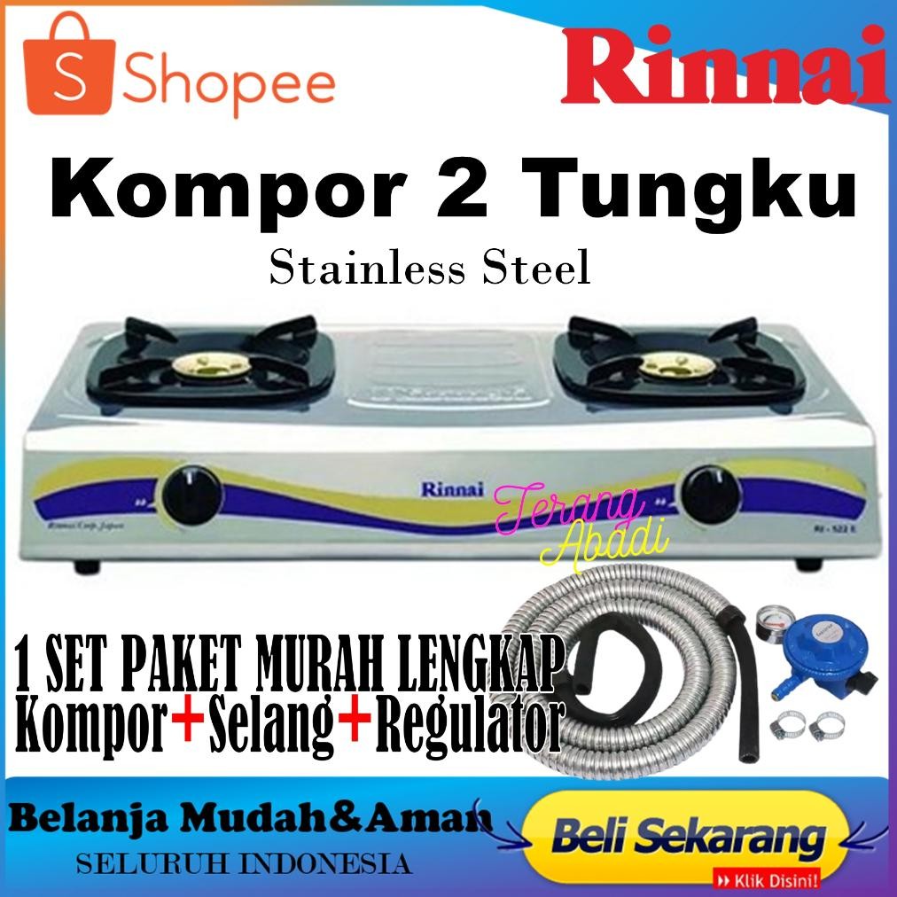 Terlaris Rinnai Kompor Gas 2 Tungku - Ri522E+Selang+Regulator Sni Ri-522E | Ri 522E Kompor Gas Rinna